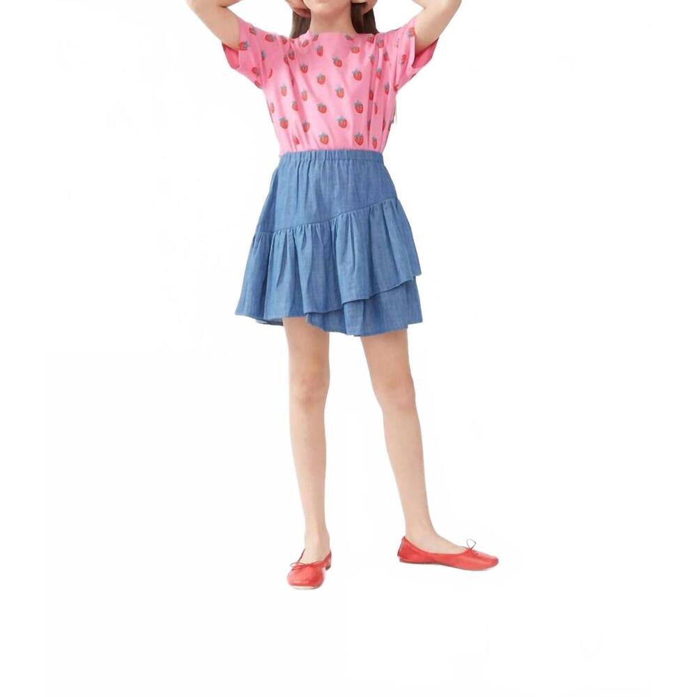 NEW COMPANIA FANTASTICA girls' chambray tiered ruffle skirt in blue